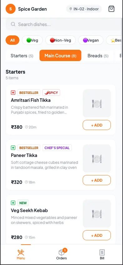 QRBite guest app on mobile